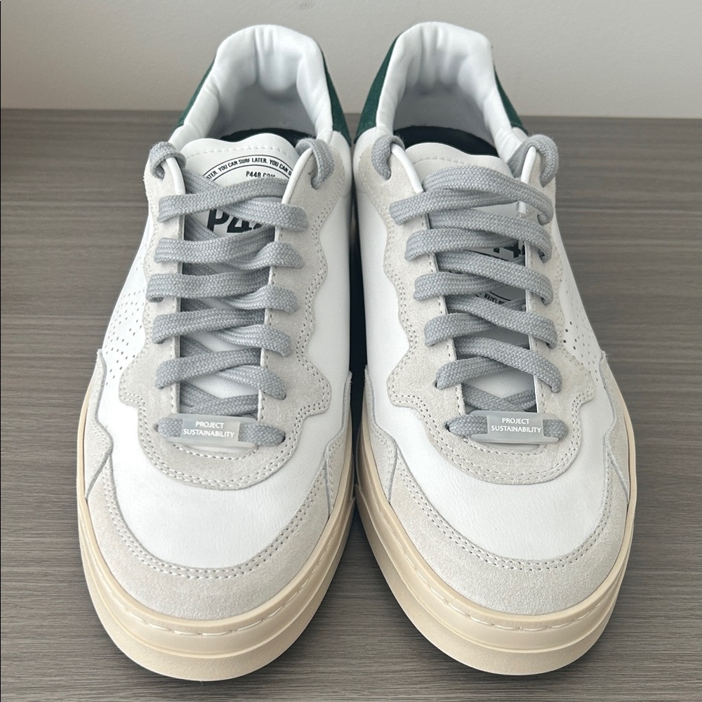 P448 White and Gray Sneakers with Green Accent - Picture 2 of 5